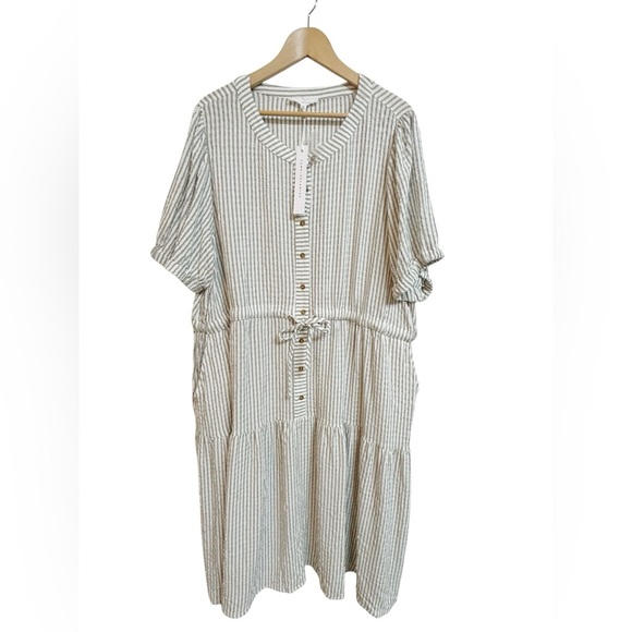 Jane + Delancey Boho Olive Green Stripe Tiered Gauzy Maxi Dress Size 3X NWT - Picture 1 of 7